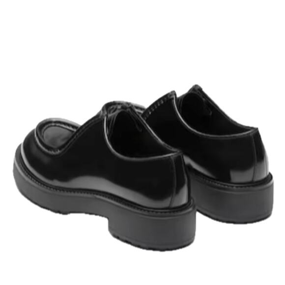 PRADA Men Brushed Leather Loafers Black Lace up 7.5 US 8.5 - Picture 3 of 5